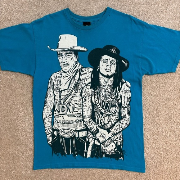 Upper Playground Graphic T-Shirt John Wayne Lil Wayne Blue‎ Mens Size M - Picture 1 of 9